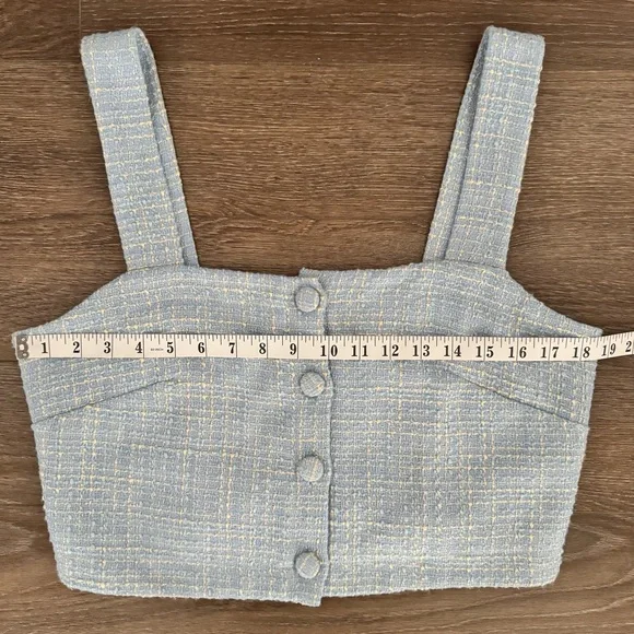 Jason Wu Tweed Top Light Blue Cropped Sleeveless Button Front Size 10 - Picture 4 of 10